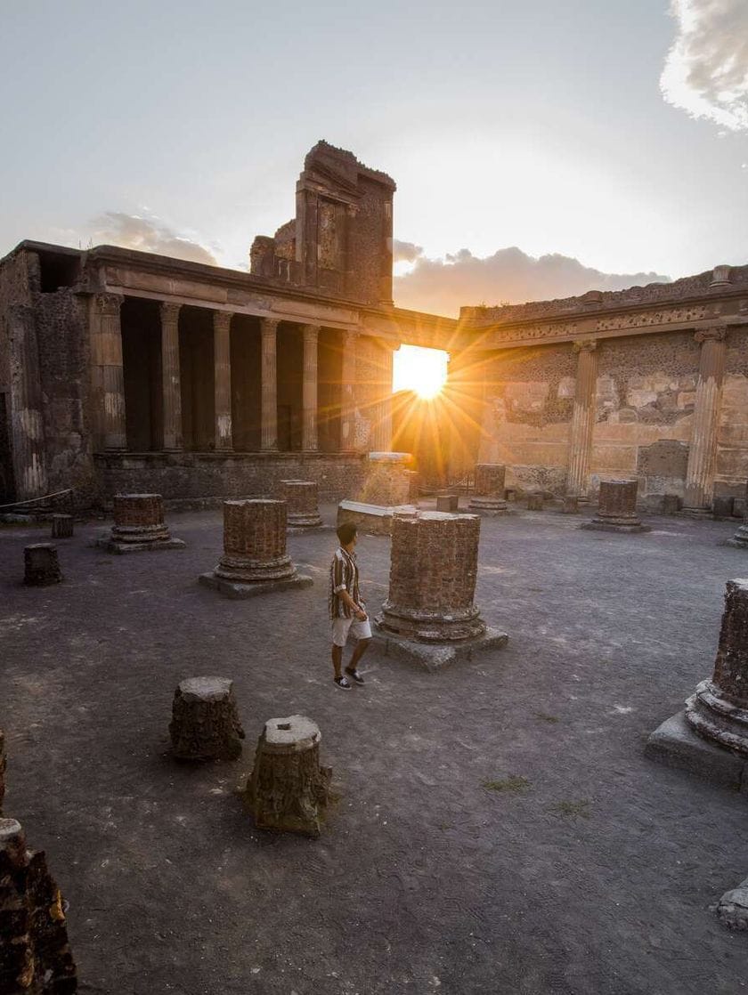 Sun setting on Pompeii’s Roman ruins.